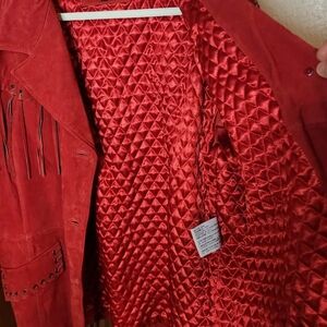 NWOT 3X Red Suede ( Leather With Satin Diamond Interior.. Fringed Women's Jacket